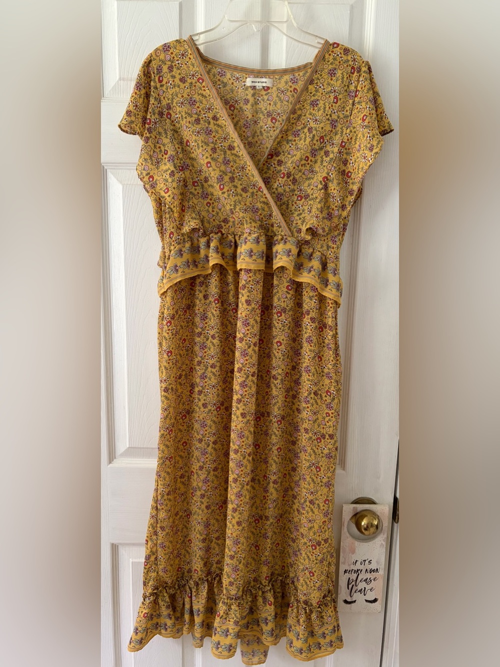 Max Studio Yellow Floral Ruffle-Trim Wrap Dress